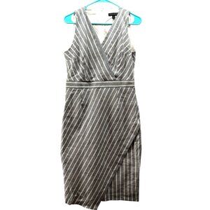 Banana Republic Wrap Sheath Dress Womens 10 Linen Blend V-Neck Sleeveless Gray